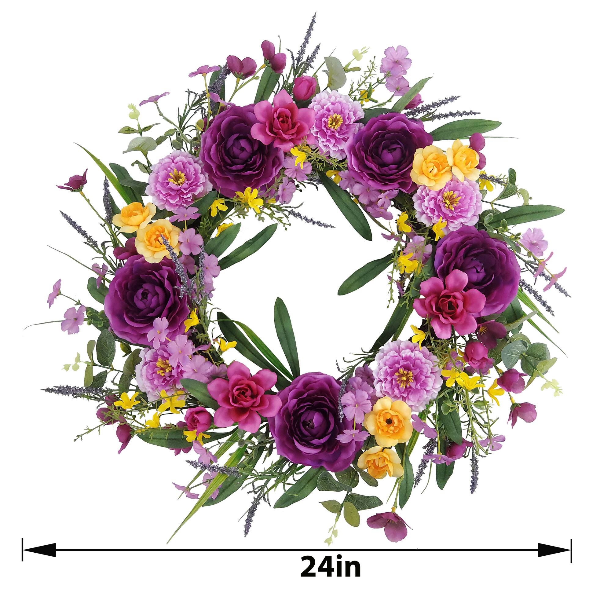 24" Purple Ranunculus & Scabiosa Wreath by Ashland®